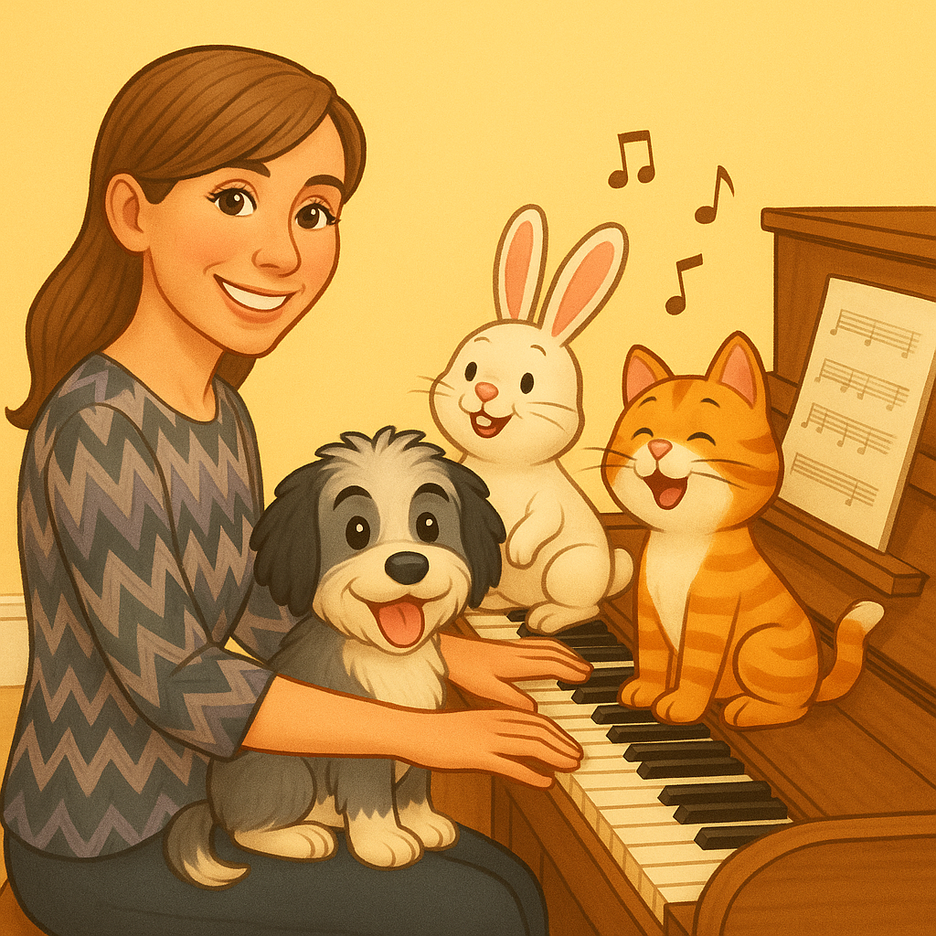 Woodland animal band playing music together